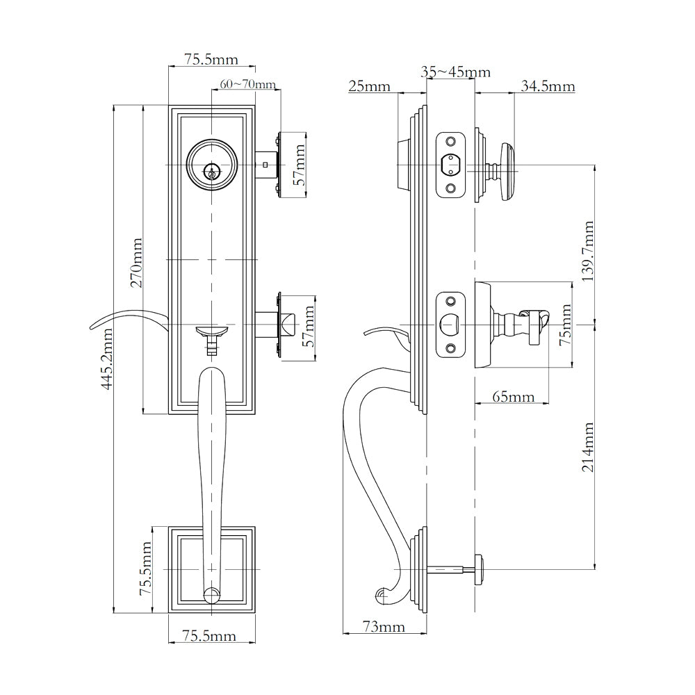N2lok Seine Single Cylinder Door Entrance Set - Available in Various Finishes