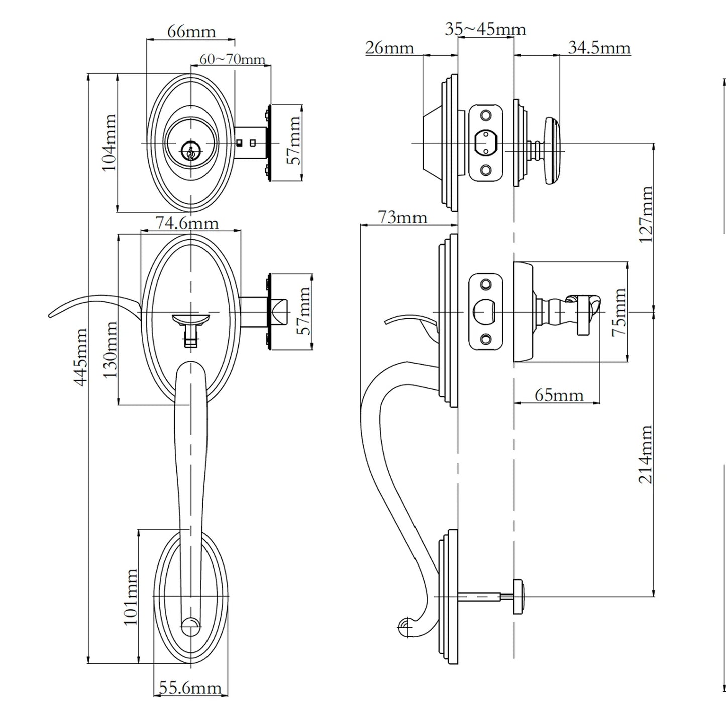 N2lok Somme Single Cylinder Door Entrance Set - Available in Various Finishes