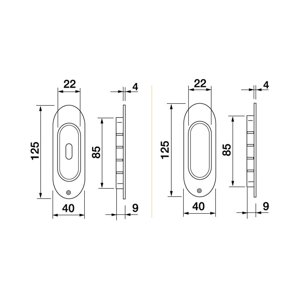 Manital ART58 Oval Sliding Door Flush Pull - Available in Various Finishes