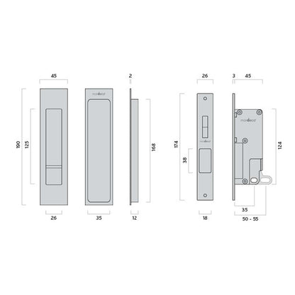 Mardeco 'M' Series Flush Pull Privacy Set for Sliding Doors - Available in Various Finishes
