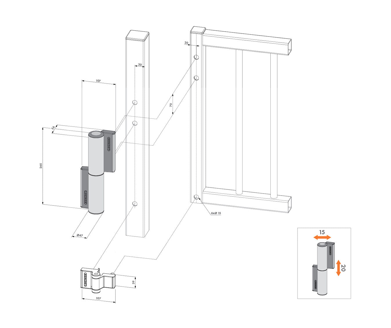 Locinox Tiger Compact Hydraulic Hinge and Gate Closer in One - Available in Matt Black and Silver