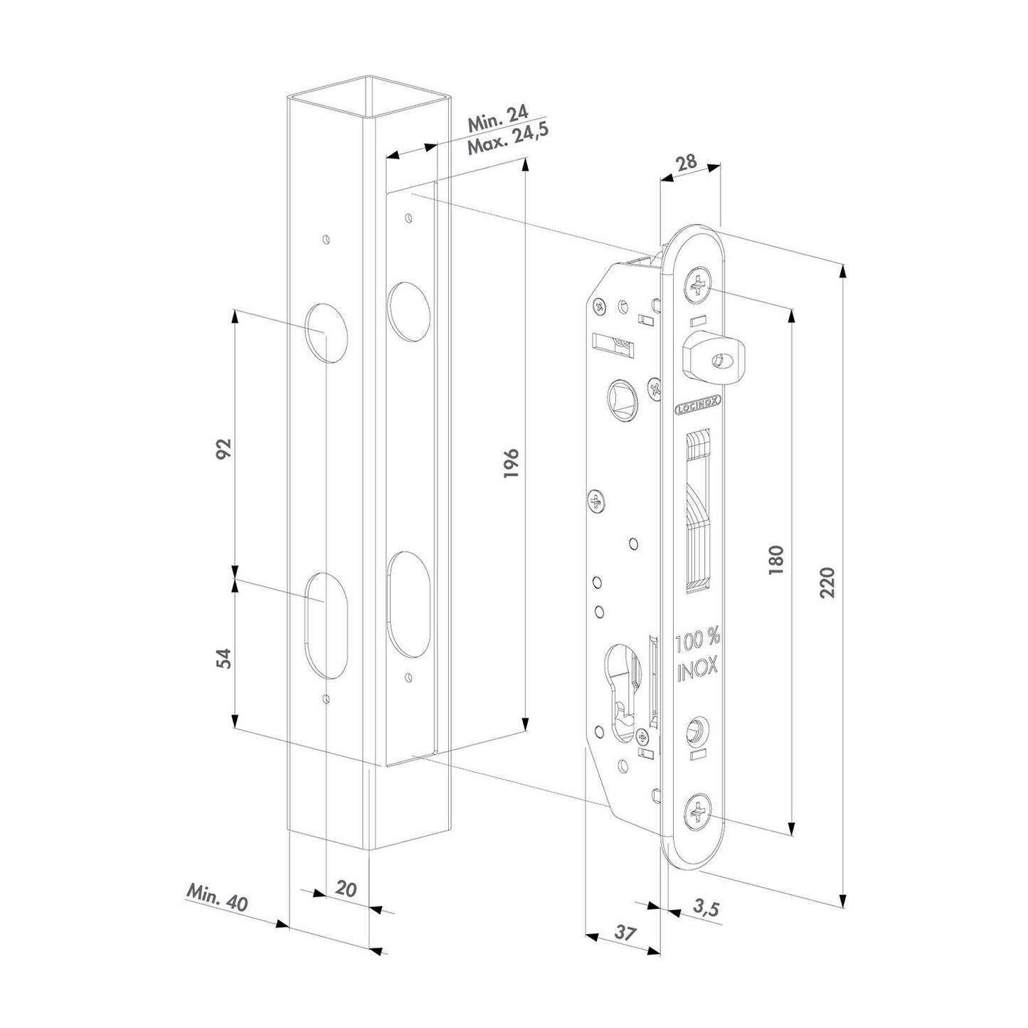Locinox Fortylock Euro Insert Mortice Lock Kit Available in Various Finishes