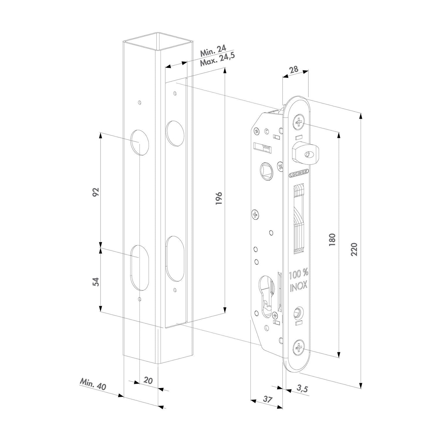 Locinox Fortylock Euro Insert Mortice Lock Kit Available in Various Finishes
