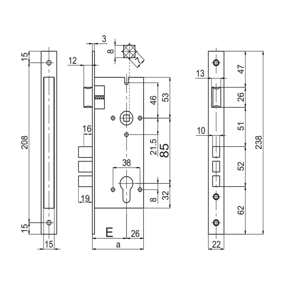 Parisi Cylinder Deadlock with Latch 2200 - Available in Various Finishes and Sizes