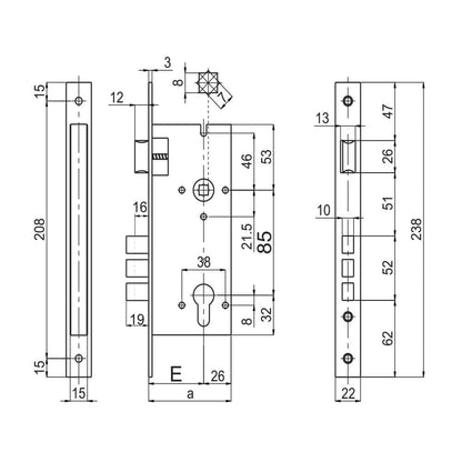 Parisi Cylinder Deadlock with Latch 2200 - Available in Various Finishes and Sizes