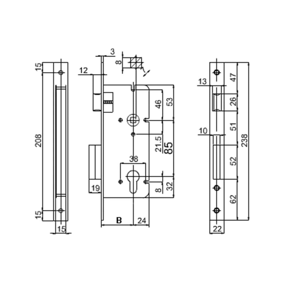 Parisi Cylinder Deadlock with Latch 2210 - Available in Various Finishes
