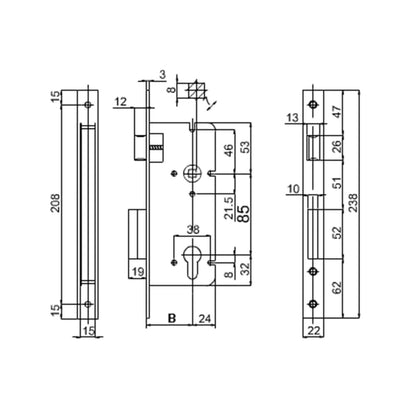 Parisi Cylinder Deadlock with Latch 2210 - Available in Various Finishes