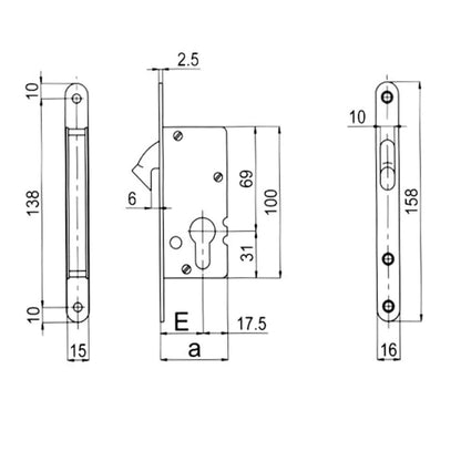 Parisi Cylinder Sliding Door Lock 2300 - Available in Various Finishes and Sizes