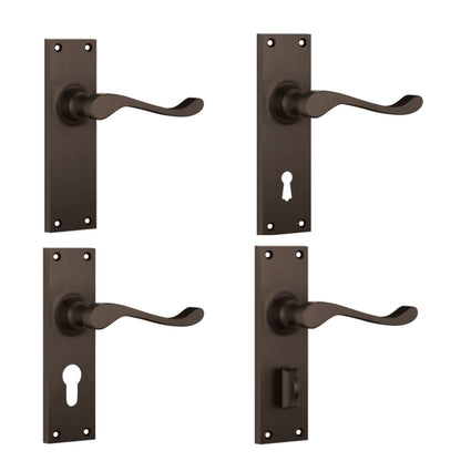 Tradco Victorian Door Lever Handle on Long Backplate Antique Brass
