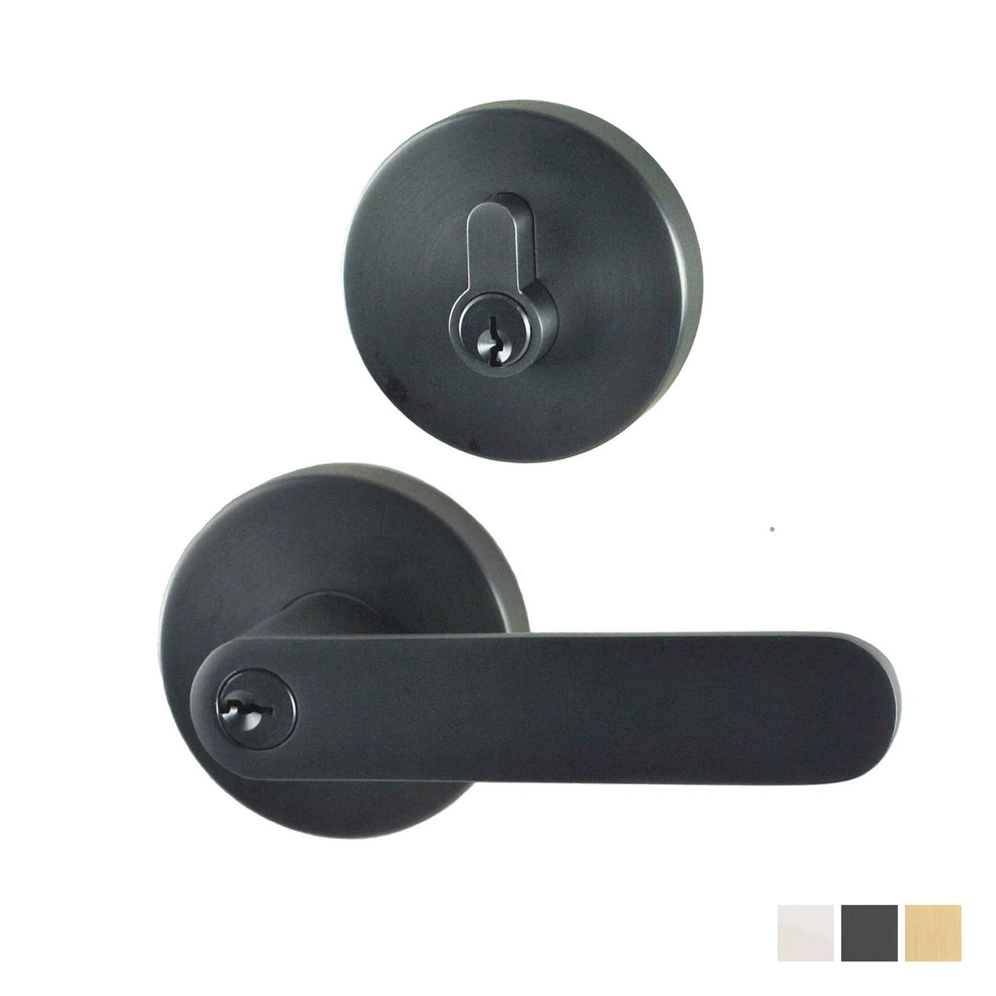 Nidus Spring Round Rose Radius End Door Lever Keylock Deadbolt Set - Available in Various Finishes