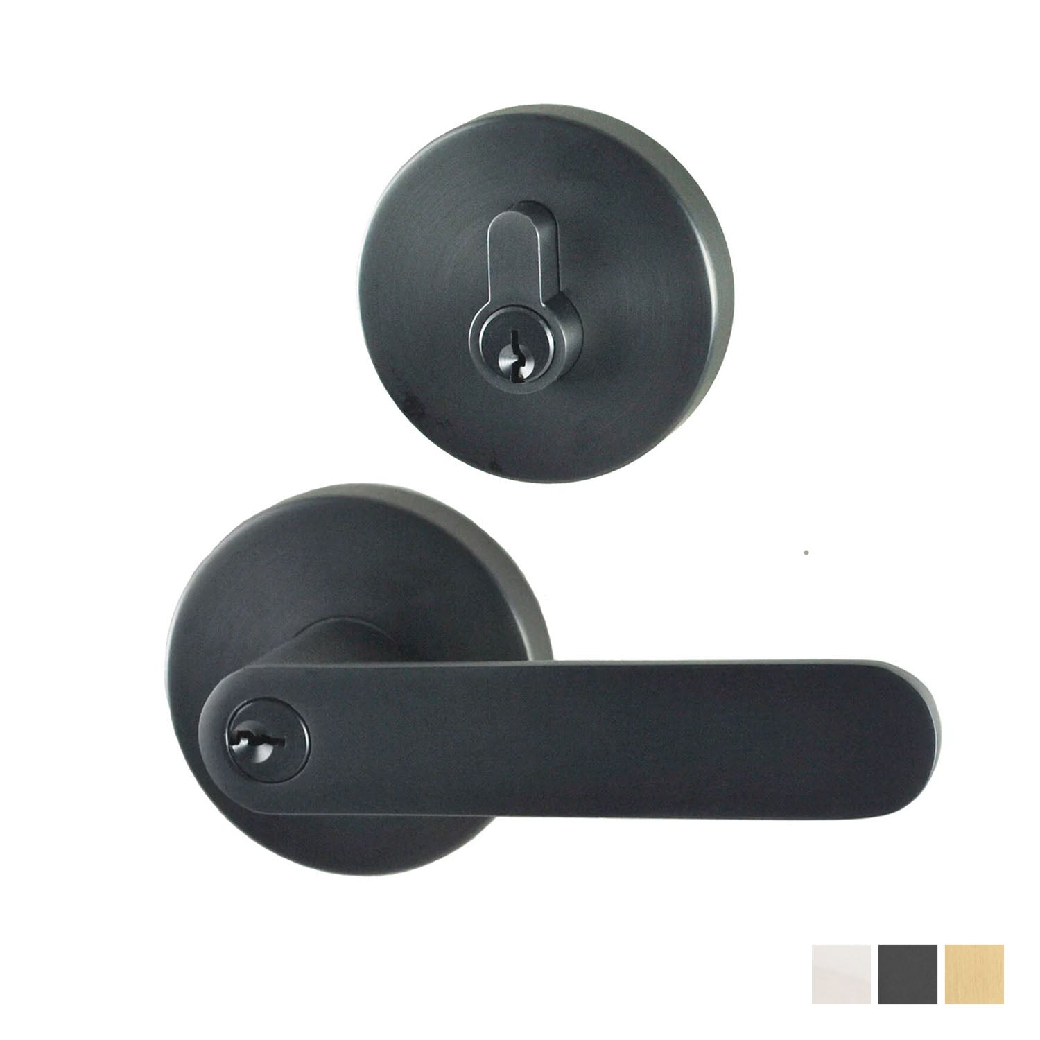 Nidus Spring Round Rose Radius End Door Lever Keylock Deadbolt Set - Available in Various Finishes