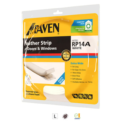 Raven RP14A Weather Strip for Doors and Windows 5000mm - Available in Grey and White Finish