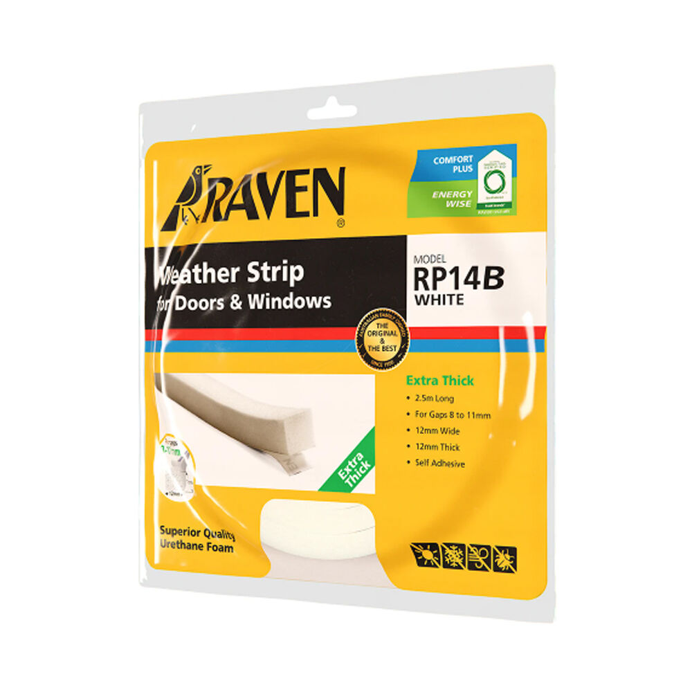 Raven Weather Strip for Doors & Windows Self Adhesive 2500mm White RP14B