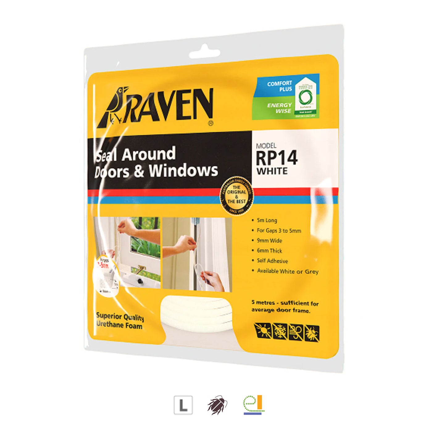 Raven Self Adhesive Seal Around Doors And Windows 5000mm - Available in Grey and White Finish