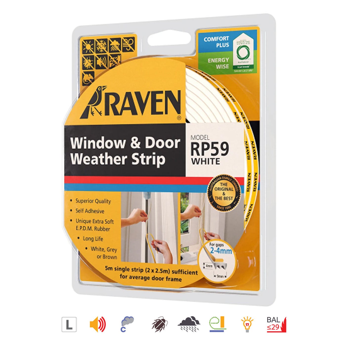 Raven R59 EPDM Door and Window Self Adhesive Weather Strip - Available in Various Finishes