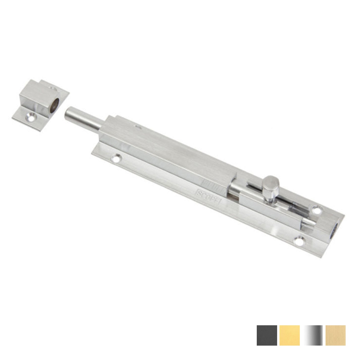 Scope BB02 Barrel Bolt Heavy Duty Long Throw - Available in Various Finished and Sizes