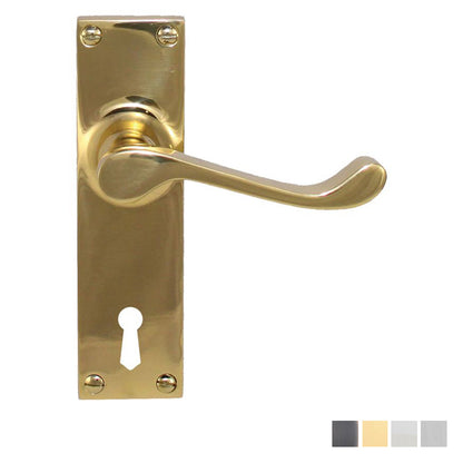 Superior Brass Colonial Door Lever on Plate Bitkey Hole - Available in Various Finishes