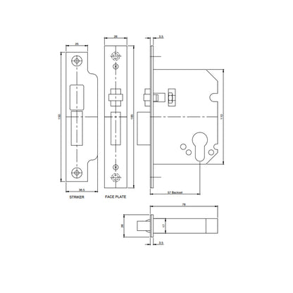 *DISCONTINUED* Austyle Mortice Roller Mortice Dead Bolt Matt Black LH & RH Strike 57mm BS 59015