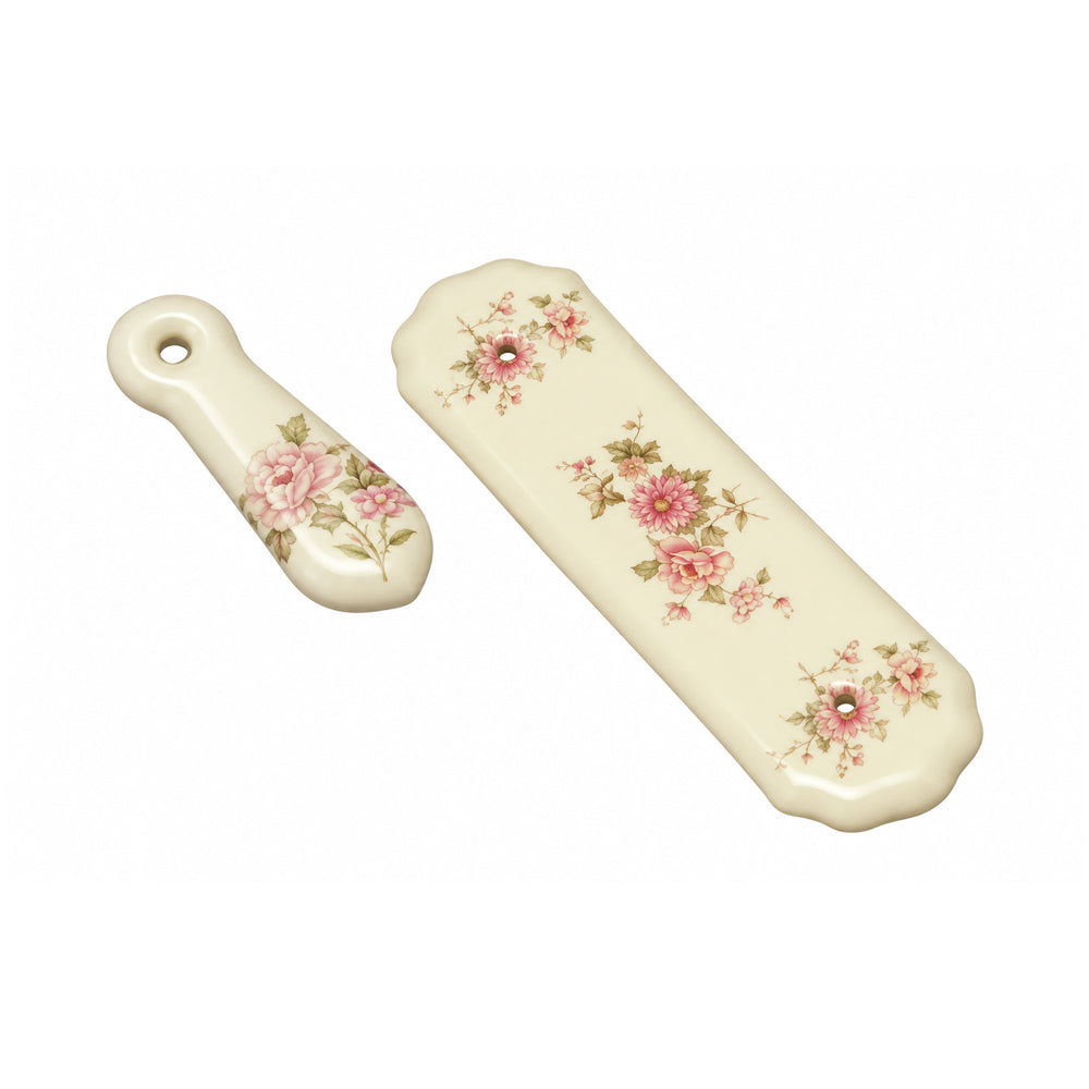 Superior Brass Porcelain Escutcheon Ivory Floral Pack of 4 8046