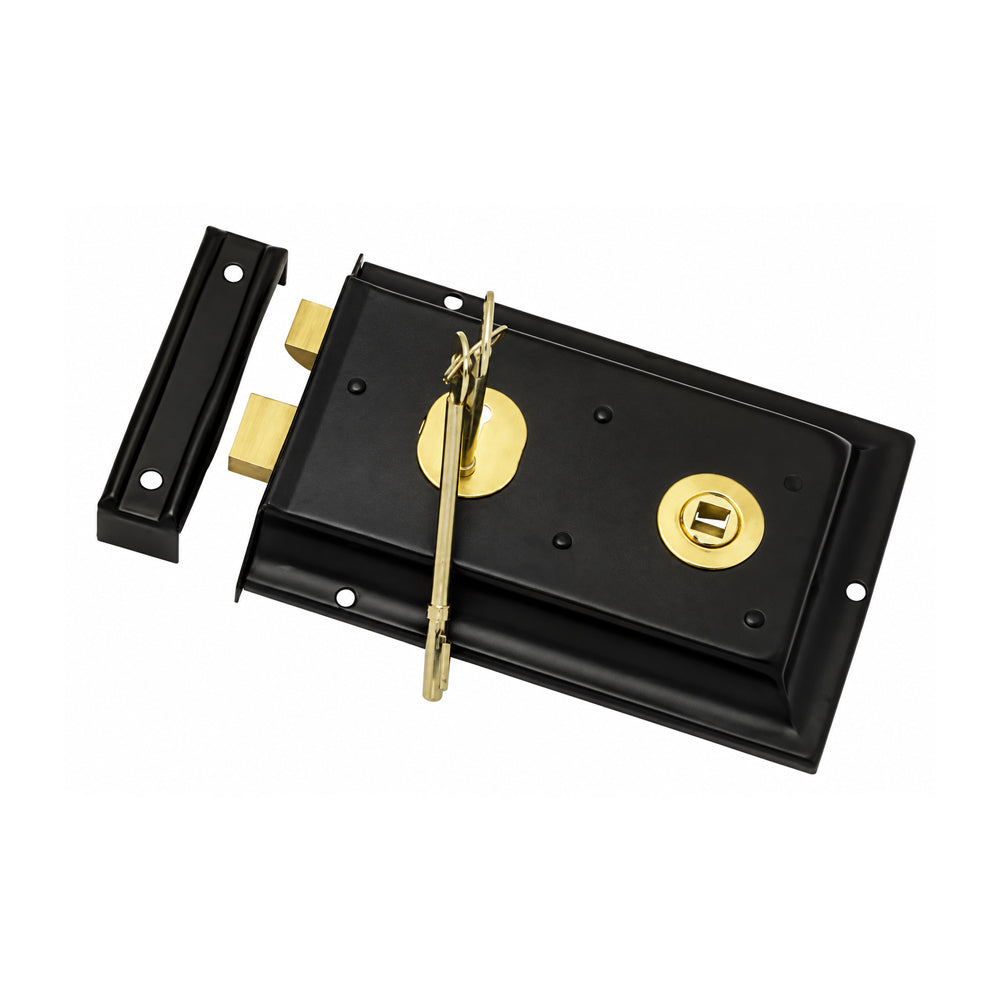 Superior Brass Rim Lock 100mm x 150mm Matt Black 9091