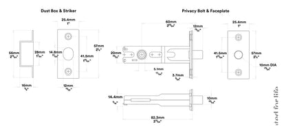 Iver Paddington Door Knob on Round Rose Privacy Kit - Available in Various Finishes
