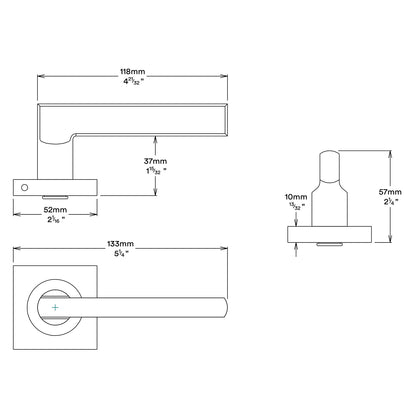 Iver Baltimore Door Lever Handle on Square Rose Passage Kit - Available in Various Finishes