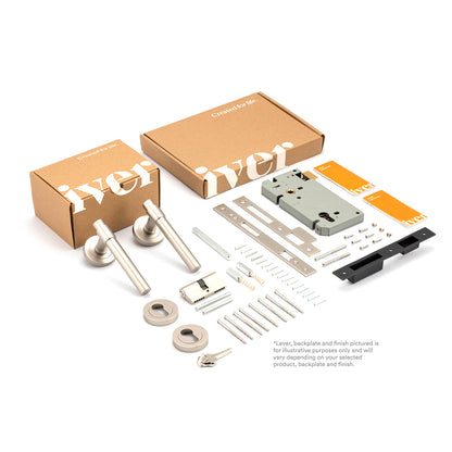 Iver Oxford Door Lever Handle on Square Rose Entrance Kit Key/Key - Available in Various Finishes