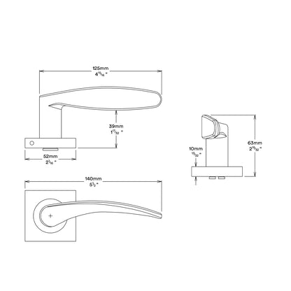 Iver Oxford Door Lever Handle on Square Rose Entrance Kit Key/Thumb - Available in Various Finishes