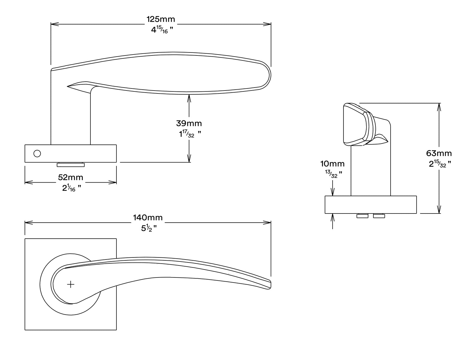 Iver Oxford Door Lever Handle on Square Rose Passage Kit - Available in Various Finishes