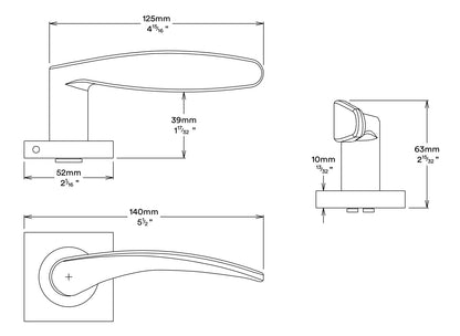 Iver Oxford Door Lever Handle on Square Rose Passage Kit - Available in Various Finishes