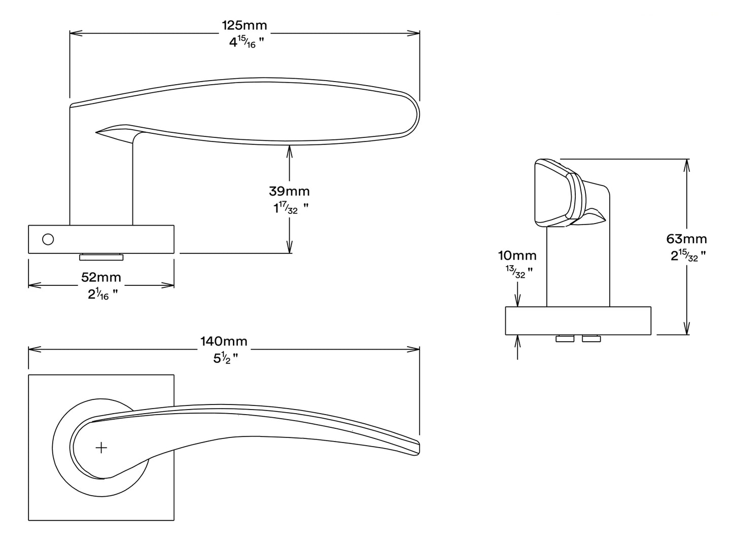 Iver Oxford Door Lever Handle on Square Rose Privacy Kit - Available in Various Finishes