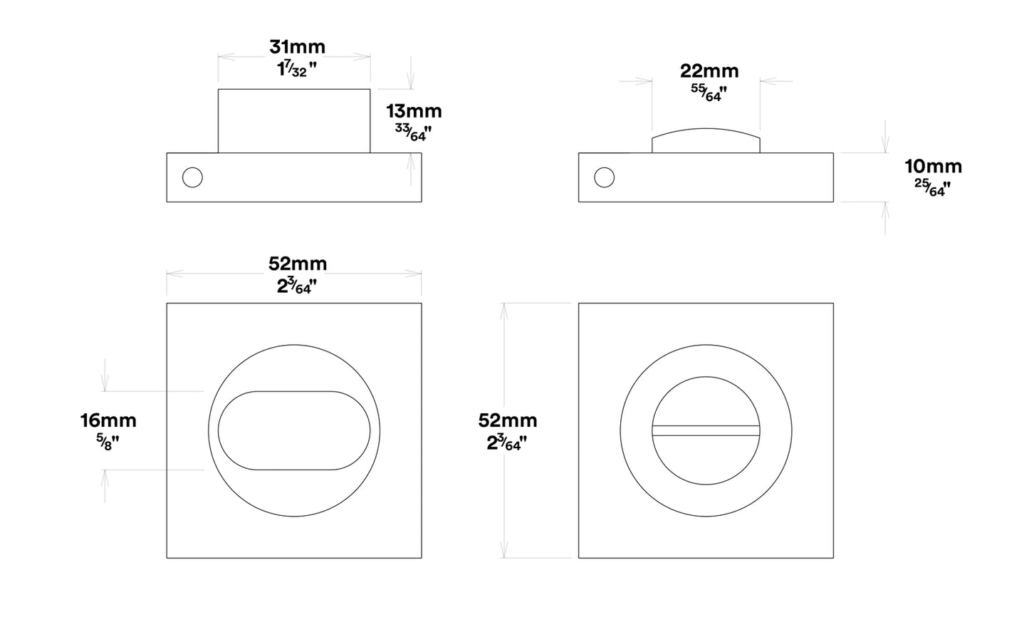 Iver Oxford Door Lever Handle on Square Rose Privacy Kit - Available in Various Finishes