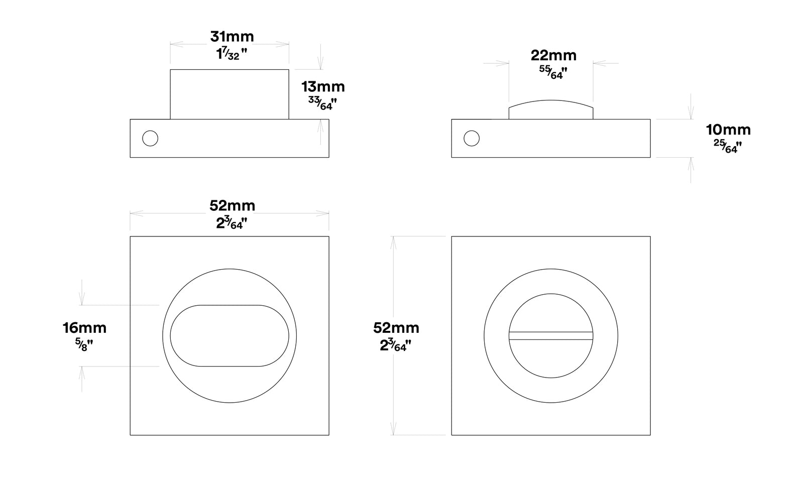 Iver Oxford Door Lever Handle on Square Rose Privacy Kit - Available in Various Finishes