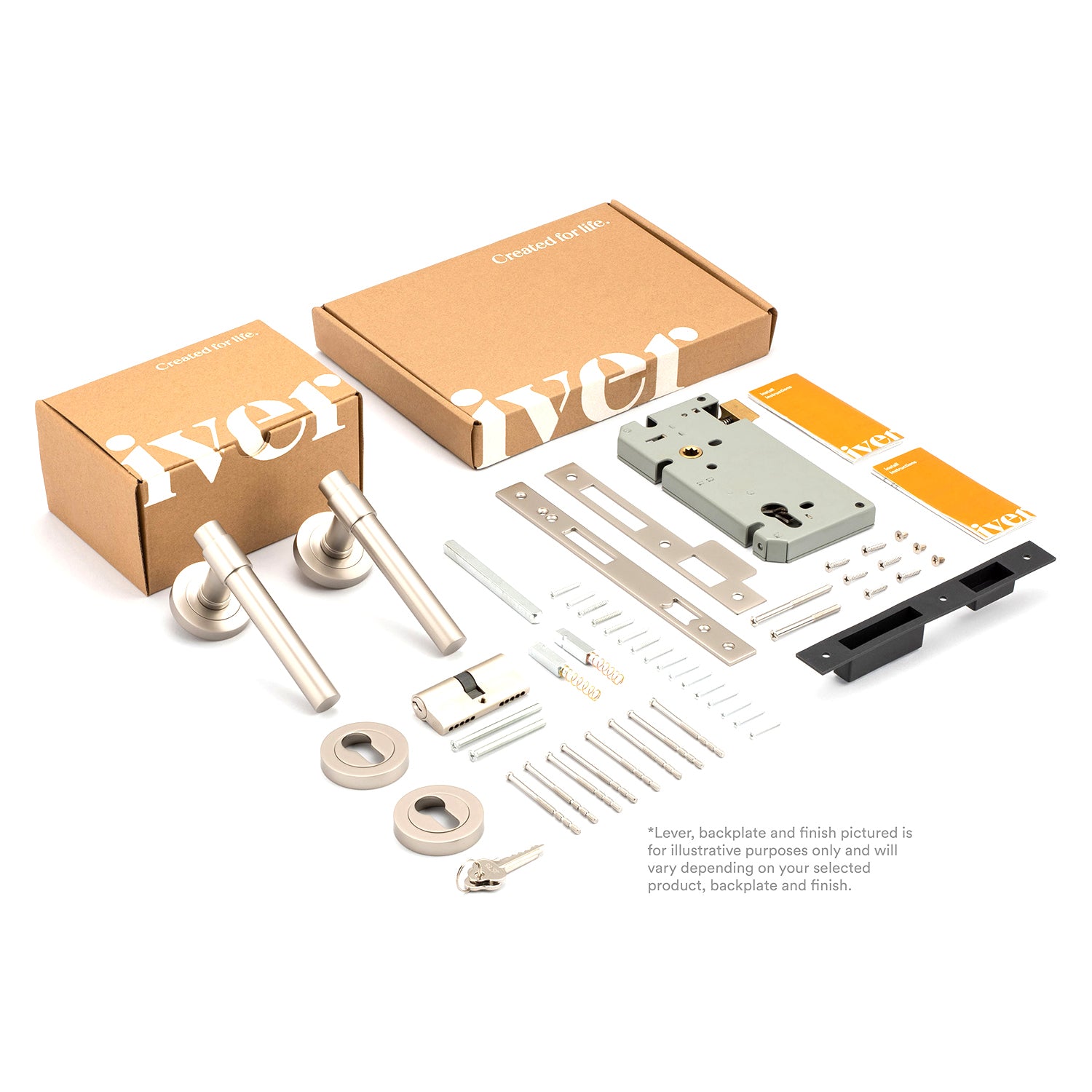 Iver Annecy Door Lever Handle on Round Rose Entrance Kit Key/Key - Available in Various Finishes