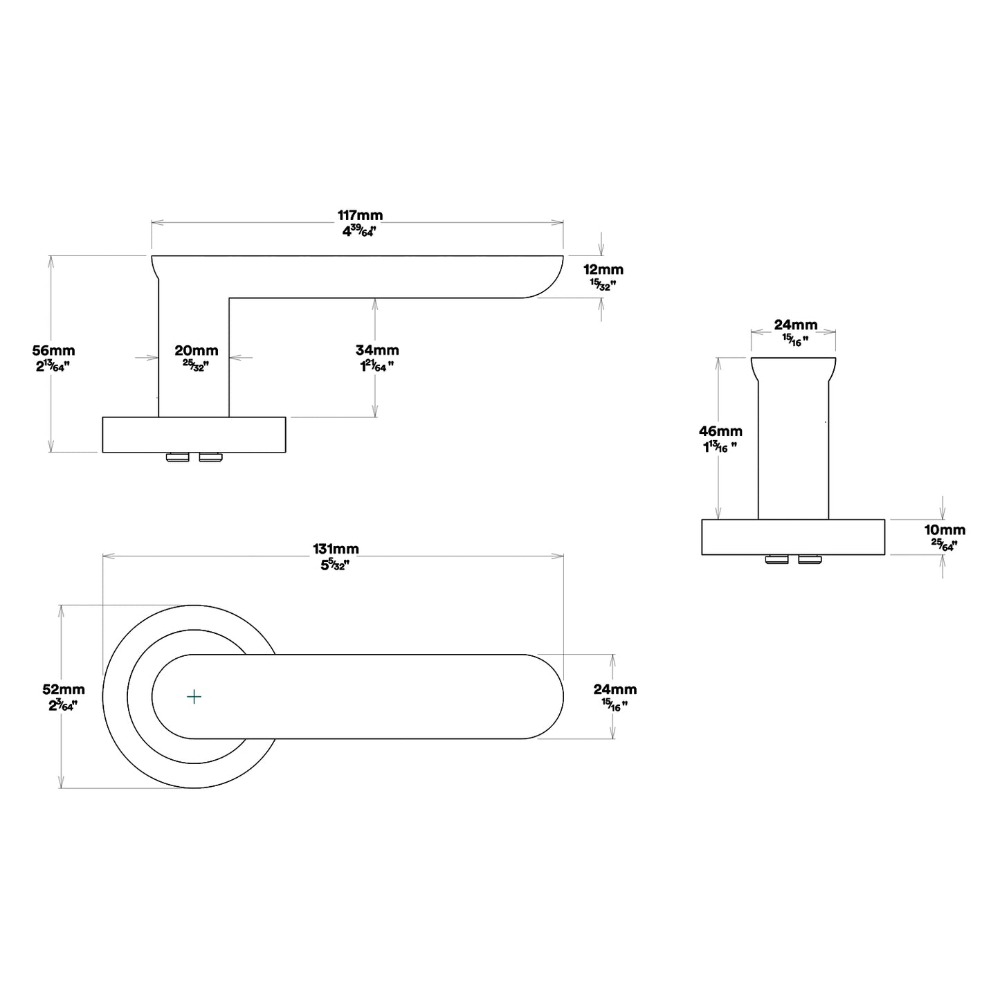 Iver Bronte Door Lever Handle on Round Rose Passage Kit - Available in Various Finishes