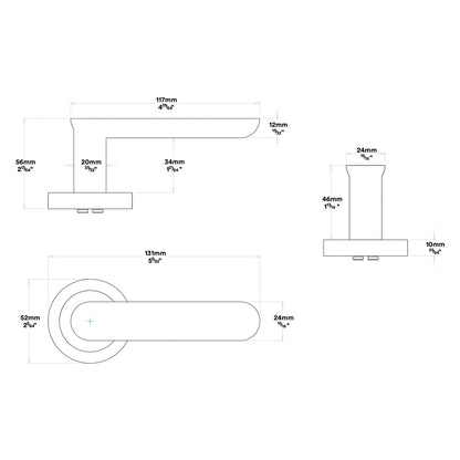 Iver Bronte Door Lever Handle on Round Rose Privacy Kit with Turn - Available in Various Finishes