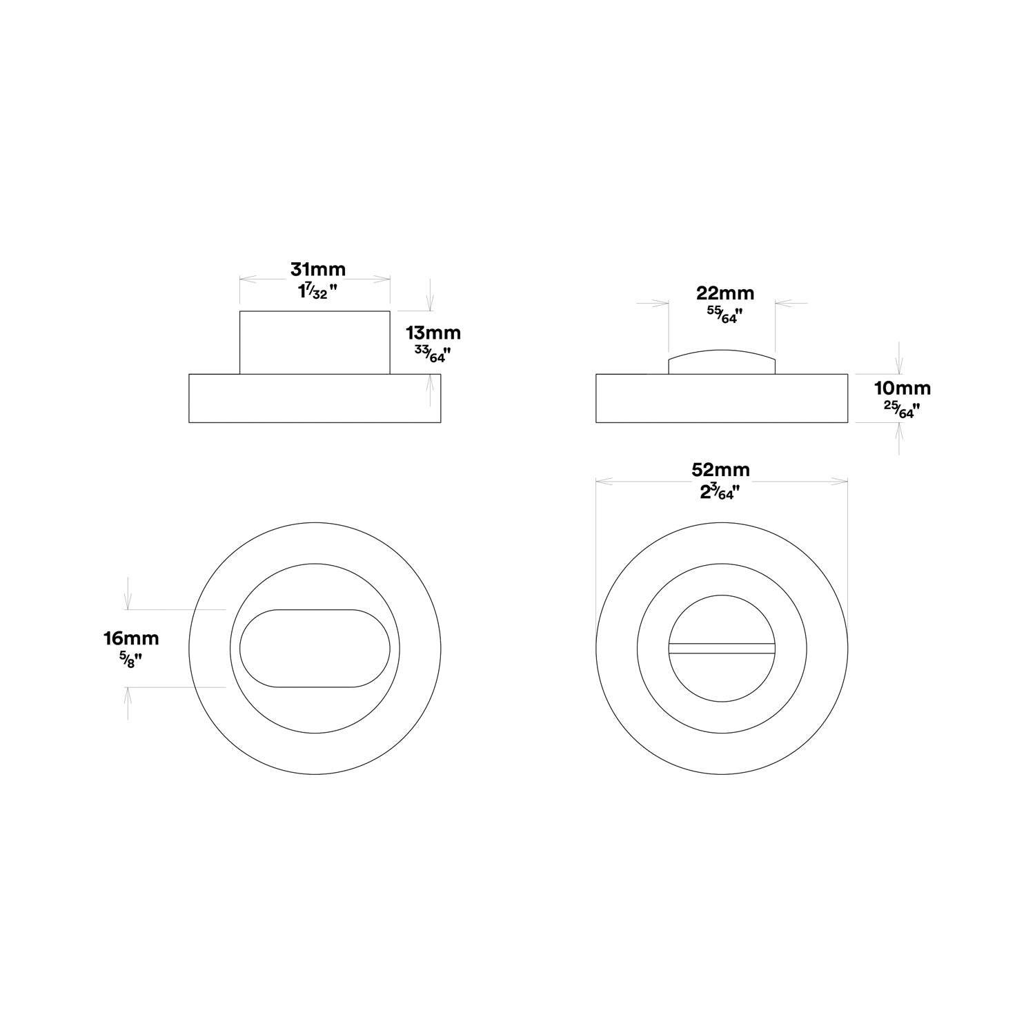 Iver Bronte Door Lever Handle on Round Rose Privacy Kit with Turn - Available in Various Finishes