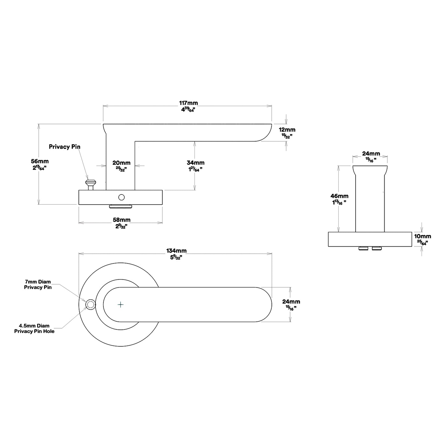 Iver Bronte Door Lever on Round Rose Inbuilt Privacy Kit 60mm Backset