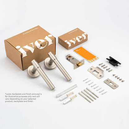 Iver Brunswick Door Lever Handle on Round Rose Passage Kit - Available in Various Finishes