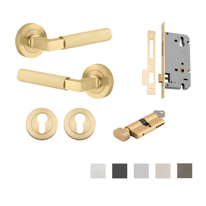 Iver Brunswick Door Lever on Round Rose Entrance Kit Key/Thumb - Available in Various Finishes