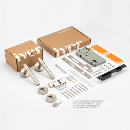 Iver Brunswick Door Lever on Round Rose Entrance Kit Key/Thumb - Available in Various Finishes