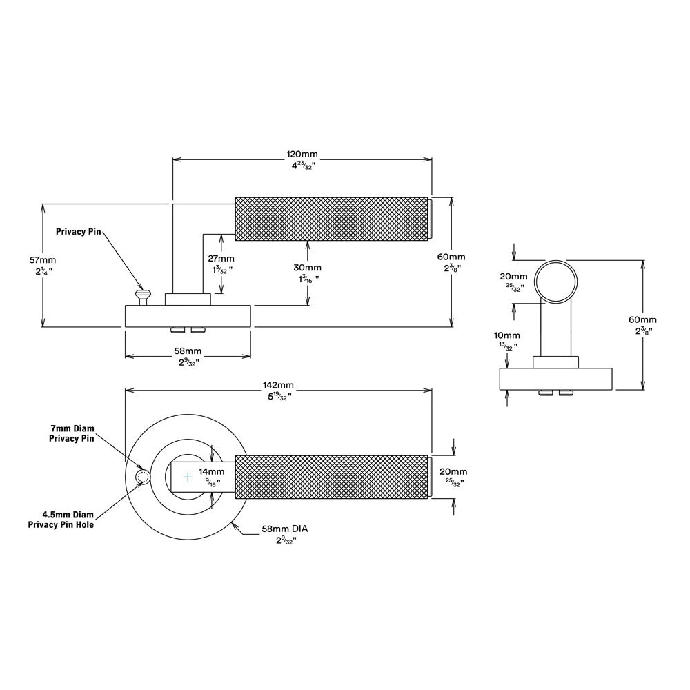 Iver Brunswick Door Lever on Round Rose Inbuilt Privacy Kit 60mm Backset