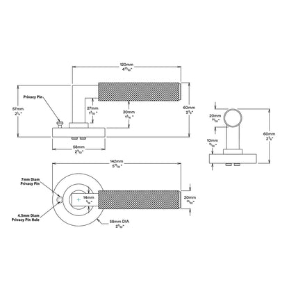 Iver Brunswick Door Lever on Round Rose Inbuilt Privacy Kit 60mm Backset