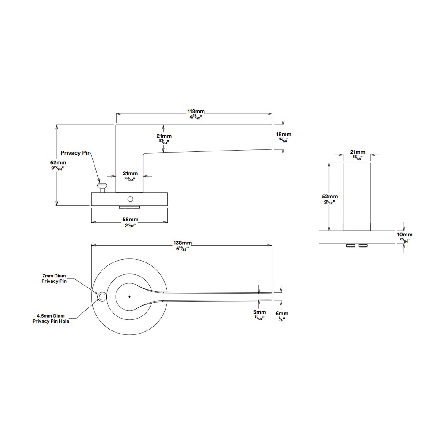 Iver Como Door Lever on Round Rose Inbuilt Privacy Kit - Available in Various Finishes