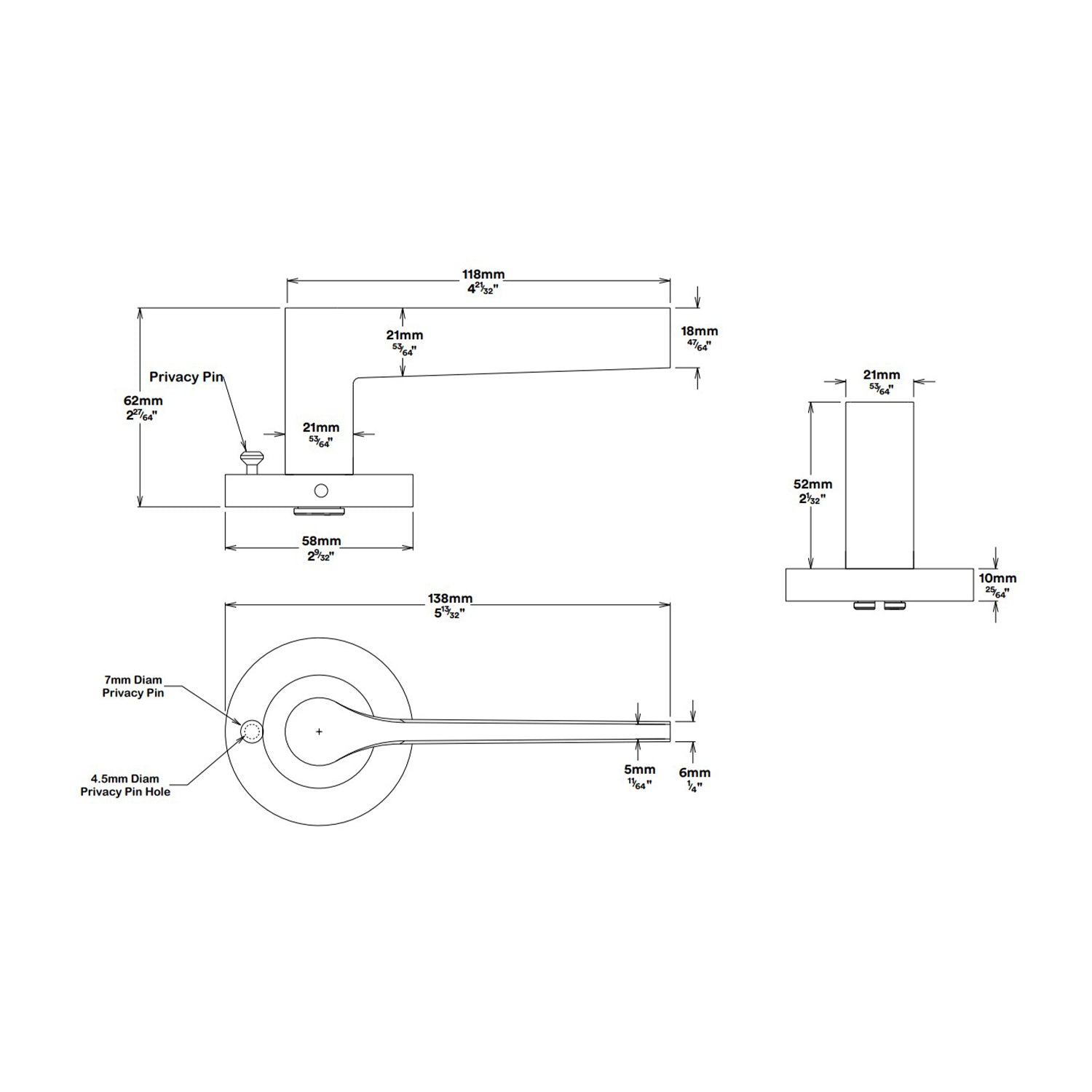 Iver Como Door Lever on Round Rose Inbuilt Privacy Kit - Available in Various Finishes