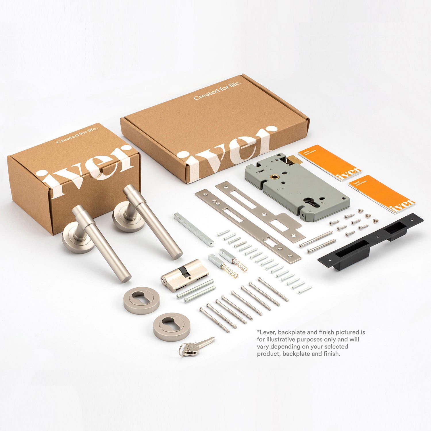 Iver Como Door Lever Handle on Round Rose Entrance Kit Key/Key - Available in Various Finishes