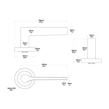 Iver Como Door Lever Handle on Round Rose Passage Kit - Available in Various Finishes