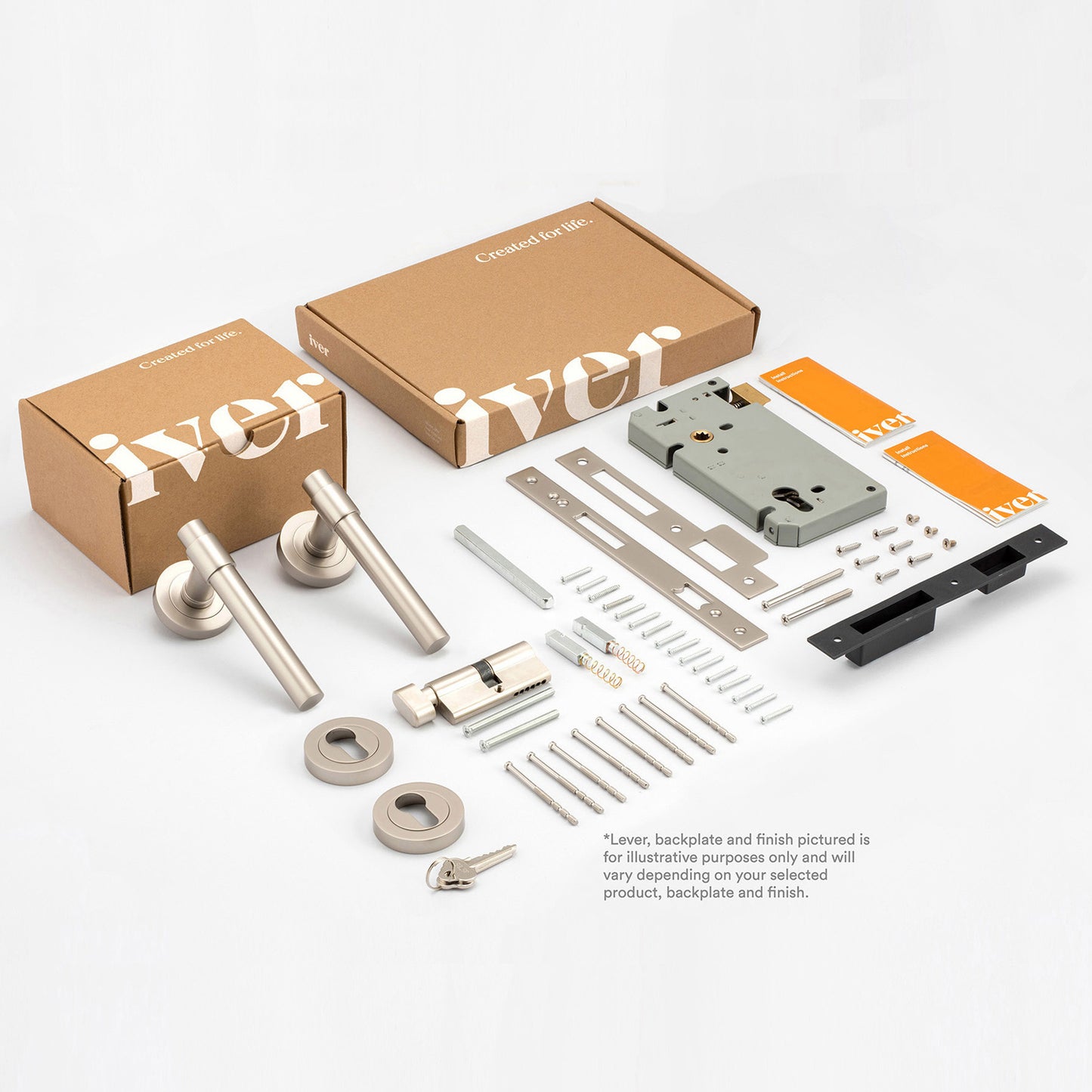 Iver Annecy Door Lever Handle on Square Rose Entrance Kit Key/Thumb - Available in Various Finishes