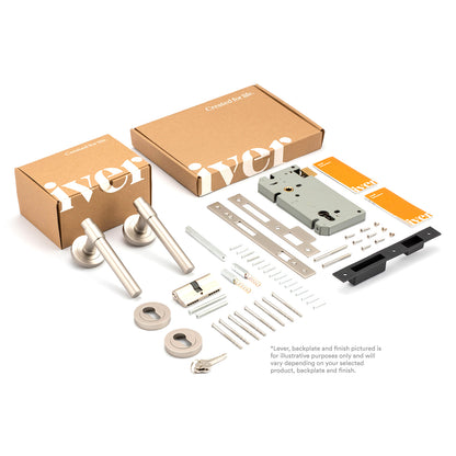 Iver Bronte Door Lever Handle on Square Rose Entrance Kit Key/Key - Available in Various Finishes