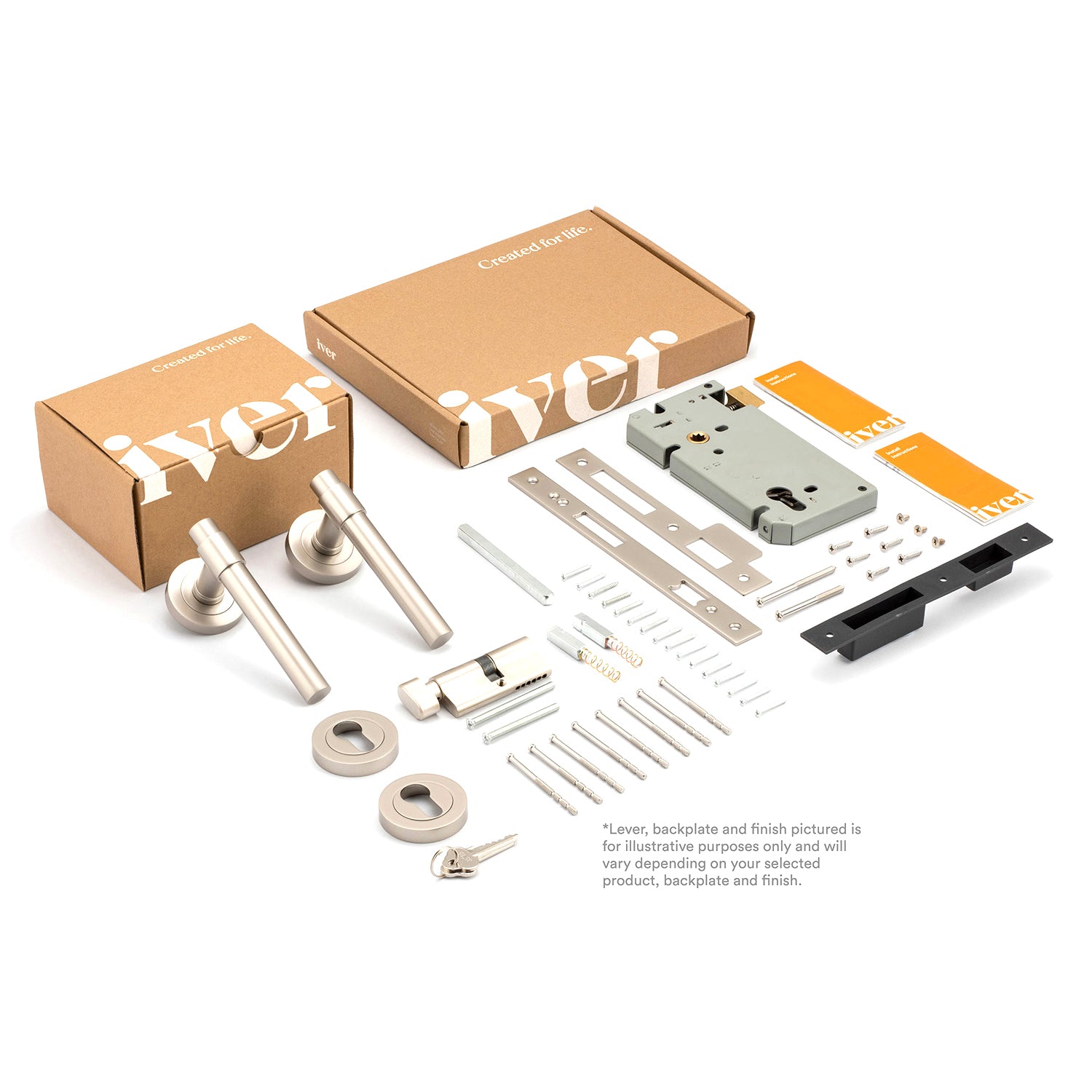 Iver Bronte Door Lever Handle on Square Rose Entrance Kit Key/Thumb - Available in Various Finishes